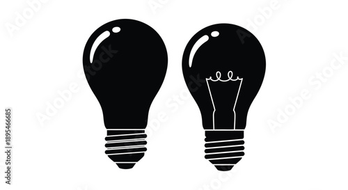 Two black lightbulbs presented against a white background silhouette