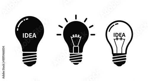 Three lightbulb icons representing ideas a conceptual illustration silhouette