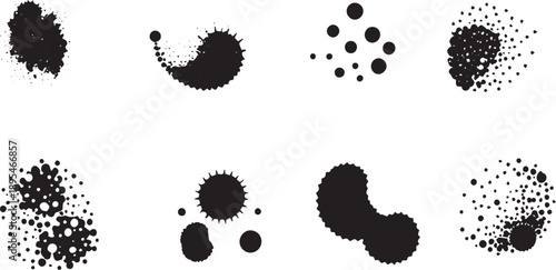 Brush set. Vector black paint brush spots, highlighter lines or felt-tip pen marker. Ink smudge abstract shape stains and smear set with texture