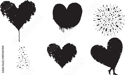 Brush set. Vector black paint brush spots, highlighter lines or felt-tip pen marker. Ink smudge abstract shape stains and smear set with texture