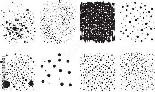 Brush set. Vector black paint brush spots, highlighter lines or felt-tip pen marker. Ink smudge abstract shape stains and smear set with texture