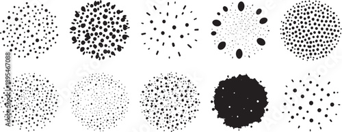 Brush set. Vector black paint brush spots, highlighter lines or felt-tip pen marker. Ink smudge abstract shape stains and smear set with texture