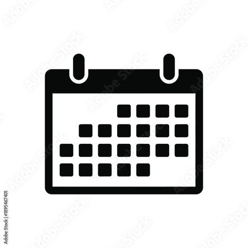 A black and white icon of a calendar on a plain