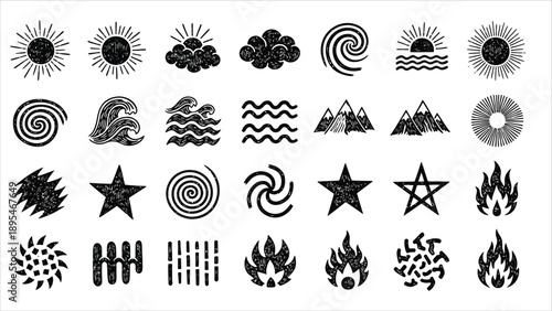 Hand Drawn Abstract Nature Doodle Icons Vector Set.eps