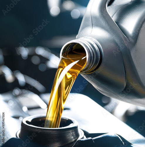Fotografie Pouring engine oil into car engine