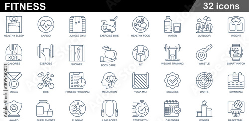 Corporate Fitness and Holistic Wellness Toolkit 32 Minimalist Health Icons for Employee Portals, Biometric Tracking and Performance Analytics