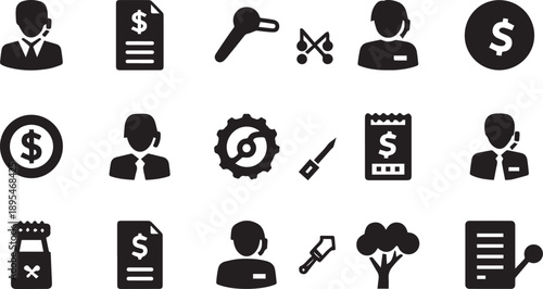 Financial Support Services and Professional Business Billing Icon Set