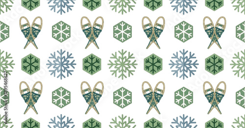 Snowshoes & Snowflakes Seamless Pattern