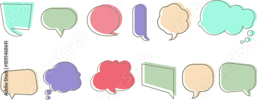 Offset Stroke Dialogue Frames 14 Multicolored Speech Bubbles for Digital Annotations, Chat UI and Visual Storytelling Graphics