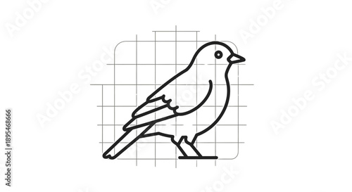 Simple black and white illustration of a bird perched on a branch.