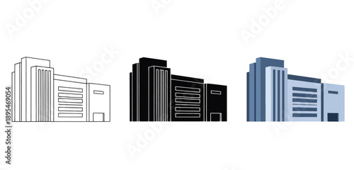 Skyscrapers  Vector Set in Line Art, Silhouette and Color Style for Modern City Architecture and Real Estate Design