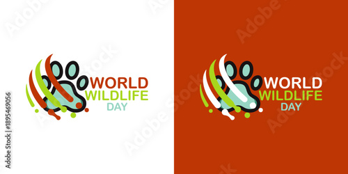 Celebrate World Wildlife Day with this vibrant logo on colorful and brown backgrounds, symbolizing conservation and nature protection
