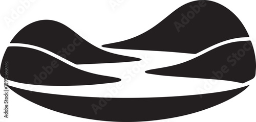 Serene Landscape Illustration Featuring Hills and River Valley Scene from Aerial Viewpoint