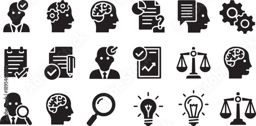 Critical Thinking Business Analysis and Intellectual Problem Solving Icon Set