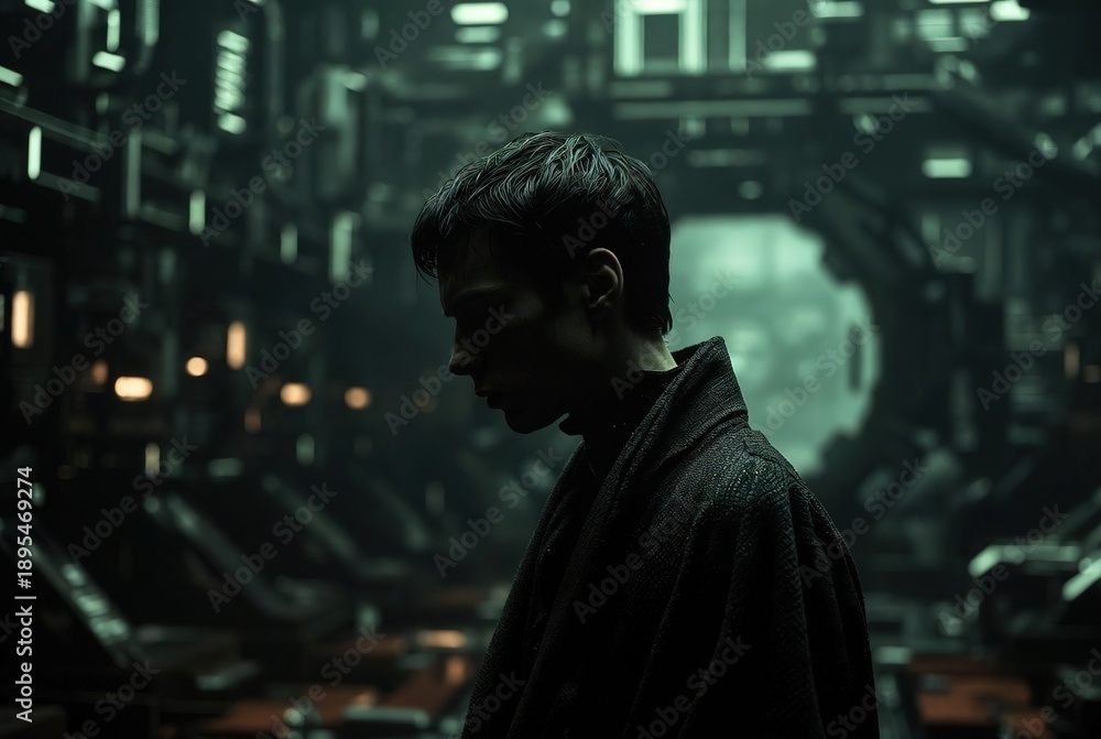 Fototapeta premium Silent contemplation in futuristic setting