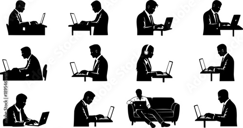 vector silhouette of business people in office