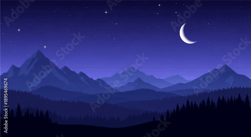 night landscape with mountains and moon