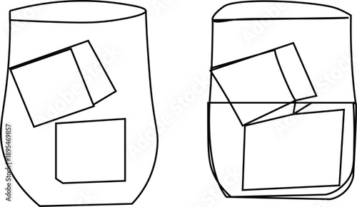 WebTwo glasses with ice cubes, simple line art illustration, vector graphic, beverage concept.
