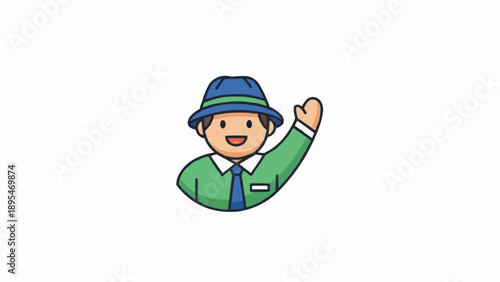 Smiling Cartoon Man Wearing Blue Hat.