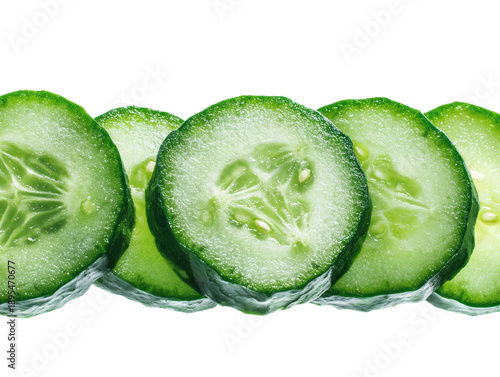 Fresh cucumber slices, showcasing the vibrant green and refreshing texture, perfect for healthy eating Isolated Transparent Background, PNG