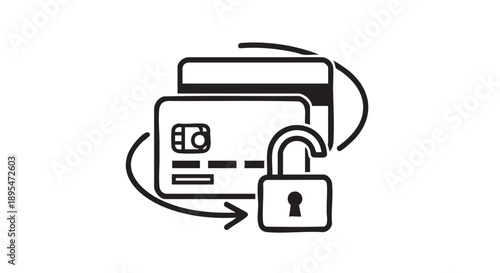 Secure online payment process with credit cards and padlock icon representing safety