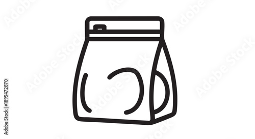 Simple line drawing of a coffee bag with a resealable top viewed from the front on a clean background