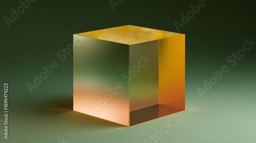 Illuminated translucent cube glows against a gradient green background