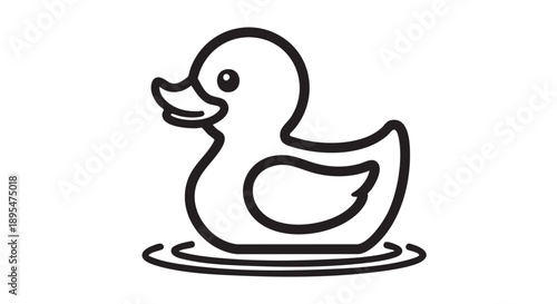 Simple black line drawing of a rubber duck floating on water, viewed from the side, creating a minimalist illustration