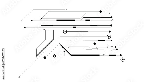 Abstract Digital Circuit Board Lines and Circles on White Background