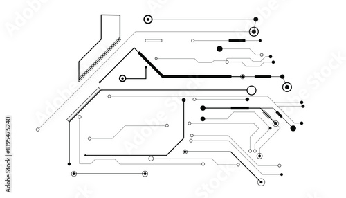 Abstract Digital Circuit Board Pattern on White Background