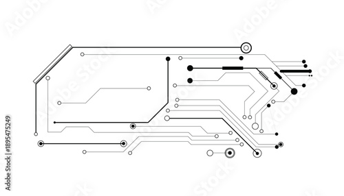 Digital Circuit Board Design with Geometric Lines and Circles on Black