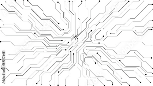 White electronic motherboard pattern with digital lines and connections. Abstract tech background featuring semiconductor design, futuristic elements, and modern circuitry layout. Digital illustration