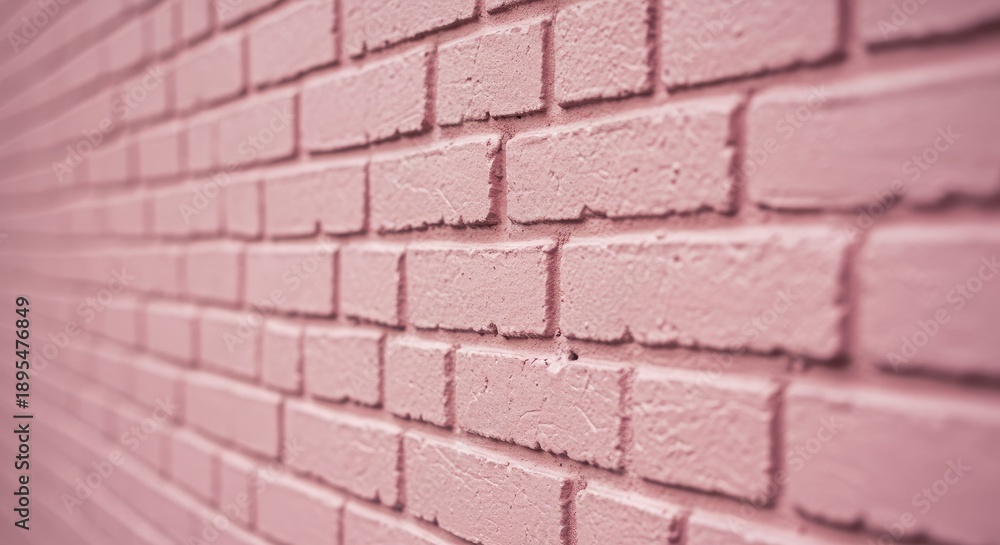 Obraz premium A close-up view of a pink brick wall with bricks arranged in a staggered pattern, showcasing their textured surface and subtle shadows