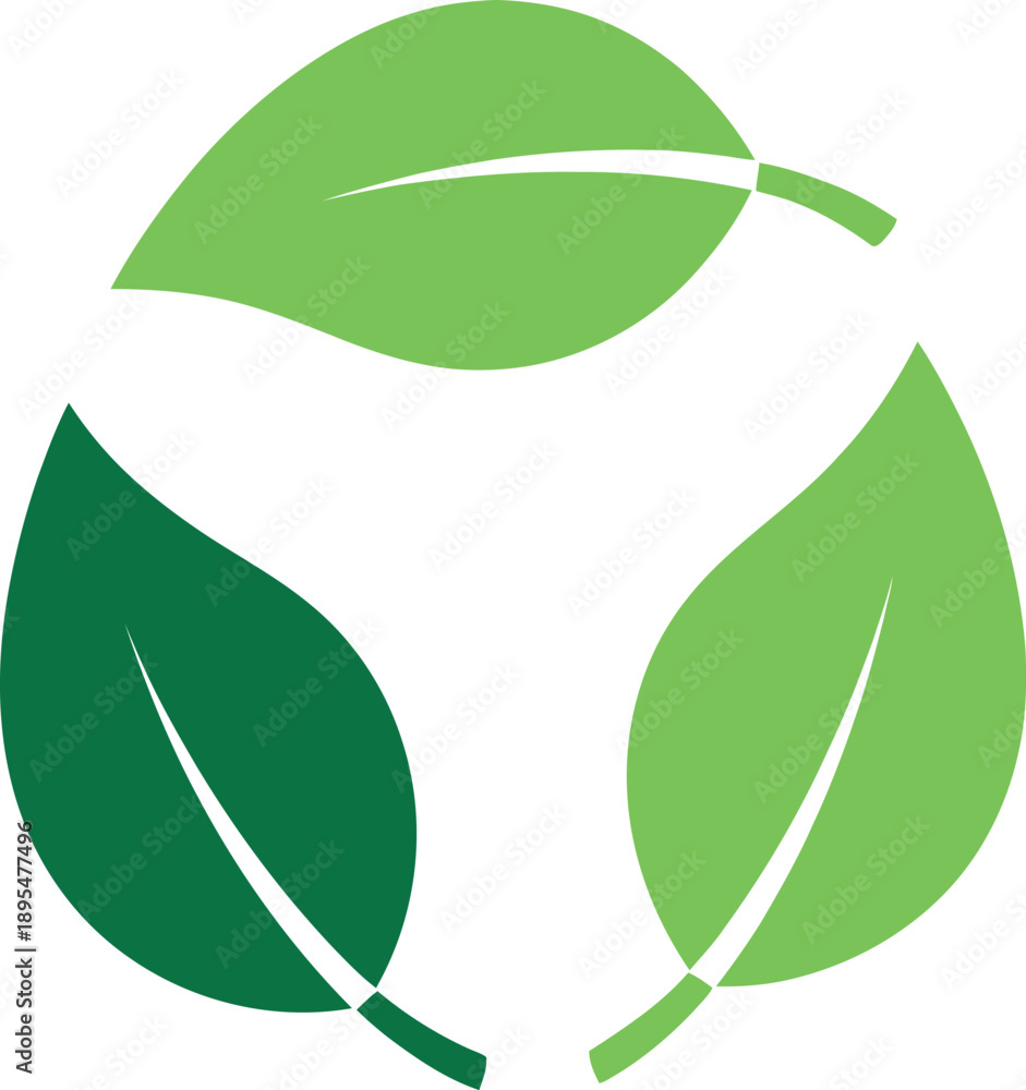 Fototapeta premium Three green leaves in a circle leaf ecofriendly