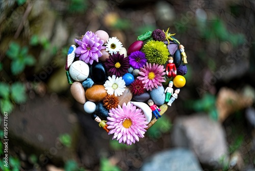 Colorful flower heart in garden