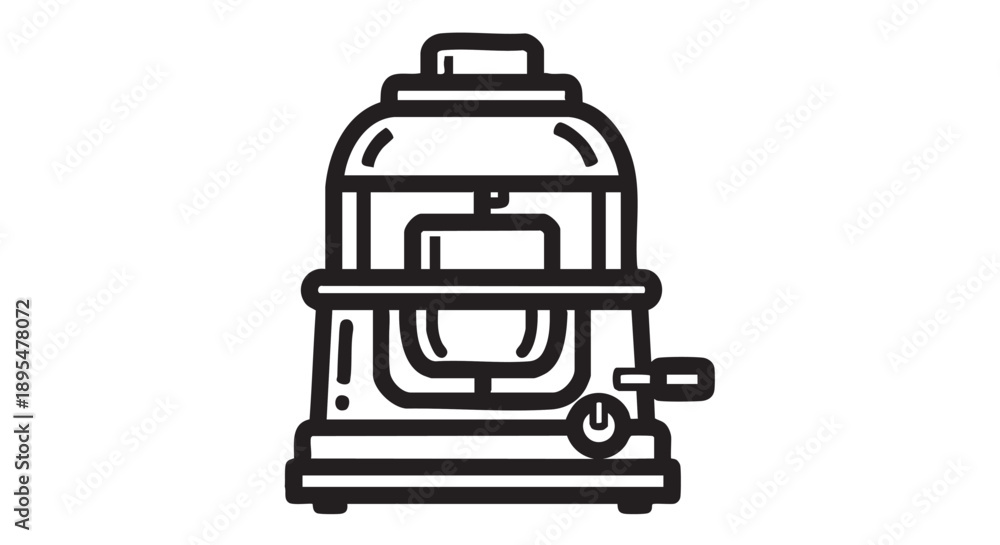 Fototapeta premium A simple line illustration of a coffee maker on a kitchen counter, viewed from the front in a domestic environment.