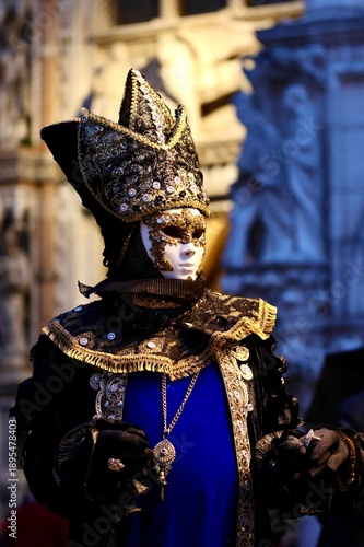 Konstfotografi Luxury Venetian Carnival Mask Close Up with Gold Embroidery with San Marco basil