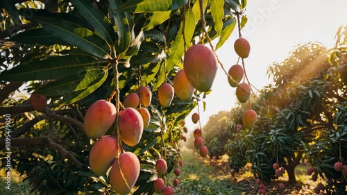 Mango Orchard - A Vibrant Display of Ripe Mangoes Hanging from Trees.