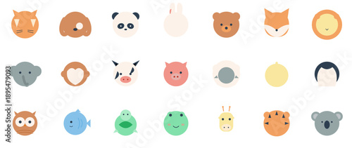 Adorable Cartoon Animal Icons Cute Flat Vector Collection