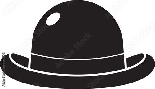 Black silhouette of classic derby bowler hat with small round top isolated background