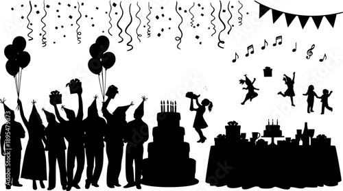 set of birthday party silhouette vector with white background