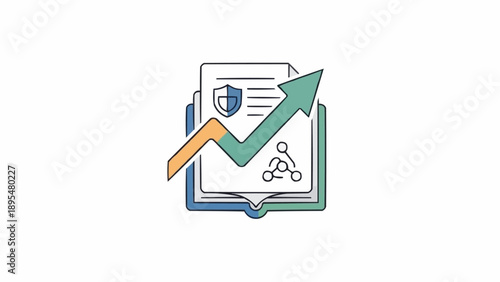 Green arrow rising document pages.