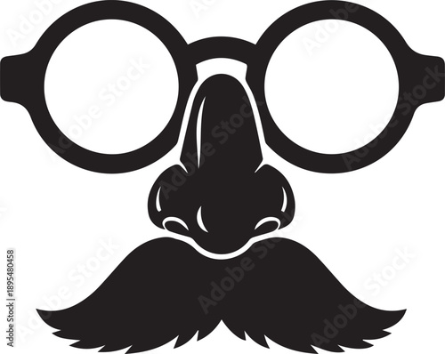 Funny glasses nose and mustache mask disguise pranks and humor vector silhouette icon