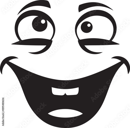 Funny silly face expression with wide grin and crossed eyes vector illustration on gray