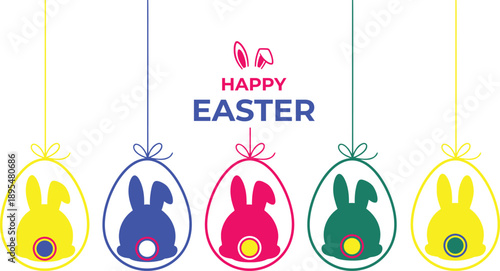 Happy easter celebration with colorful bunny silhouettes and eggs