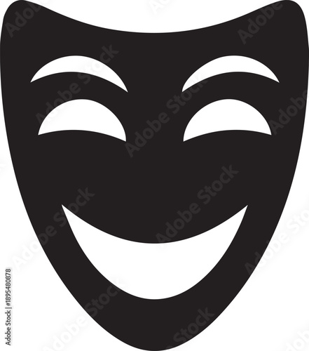 Joyful mask icon symbolizing happiness and laughter with closed eyes and wide smile