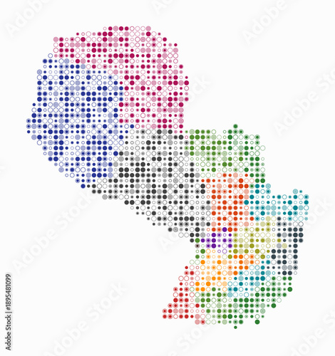 Paraguay, shape of the country build of colored cells. Digital style map of the Paraguay on white background. Small size circle blocks. Amazing vector illustration.