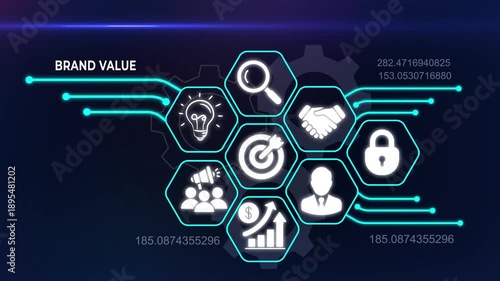 Brand value and corporate identity concept with strategic marketing equity and professional business reputation management.