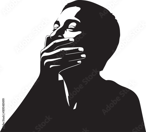 Silhouette of man covering face with hand in grief or shock on transparent background art