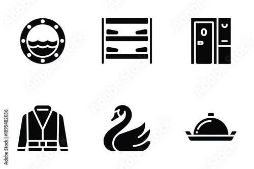 Object Icons: Porthole, Lockers, Jacket, Swan, and Food Cloche